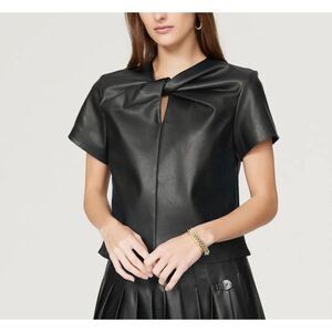 PROENZA SCHOULER Top Womens 12 Black Faux Leather Twist Short Sleeve Blouse